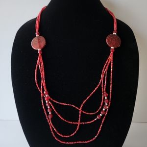 Pink Leopard Print Beaded Multi-Strand Necklace